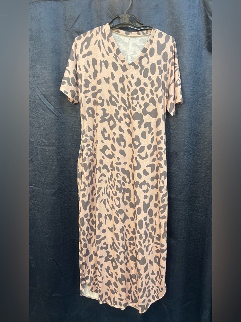 V-Neck Leopard Print Maxi Dress in Blush and Gray